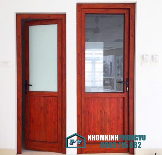 Mẫu cửa nhôm xingfa 1 cánh màu vân gỗ đẹp, sang trọng